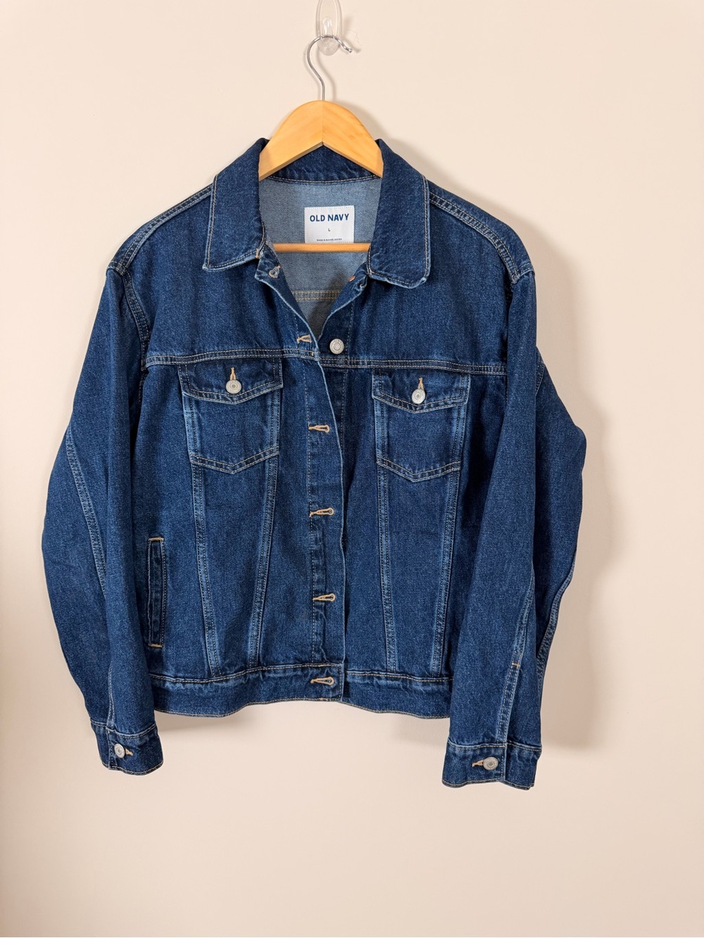 Old Navy Dark Wash Denim Trucker Jacket Women’s Large Button Front Classic - Picture 2 of 7